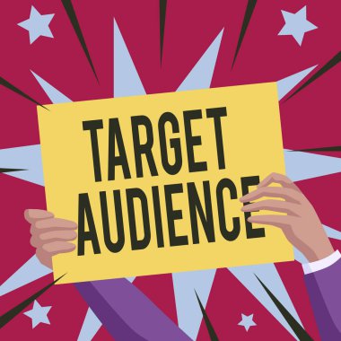 İlham verici hedef kitleyi gösteren metin. İnternet Konsepti, Yıldızlarla çevrili Yeni Fikirleri Gösteren Eller Kağıdı 'nın istenilen alıcısı olarak tanımlandı.