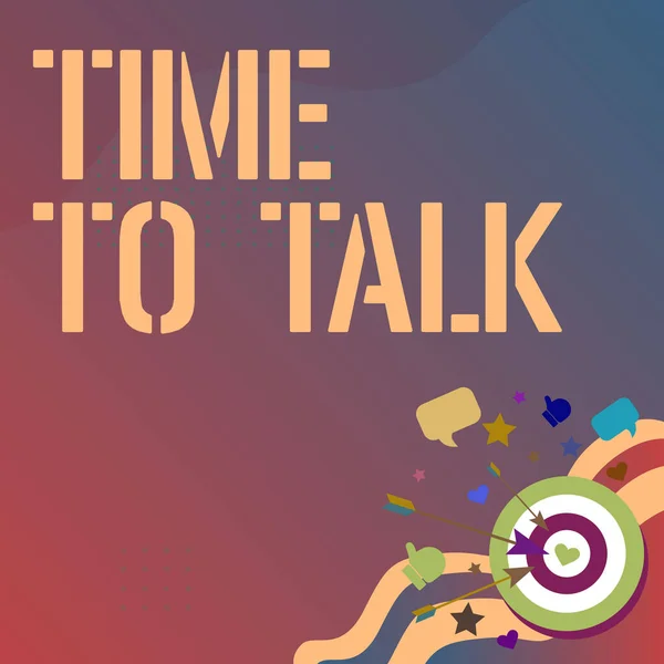Pisanie wyświetlania tekstu Time To Talk. Podejście biznesowe, aby dokładnie omówić z osobą lub przekazać informacje prezentujące koncepcję celu trafienia wiadomości, streszczenie ogłaszające cel — Zdjęcie stockowe