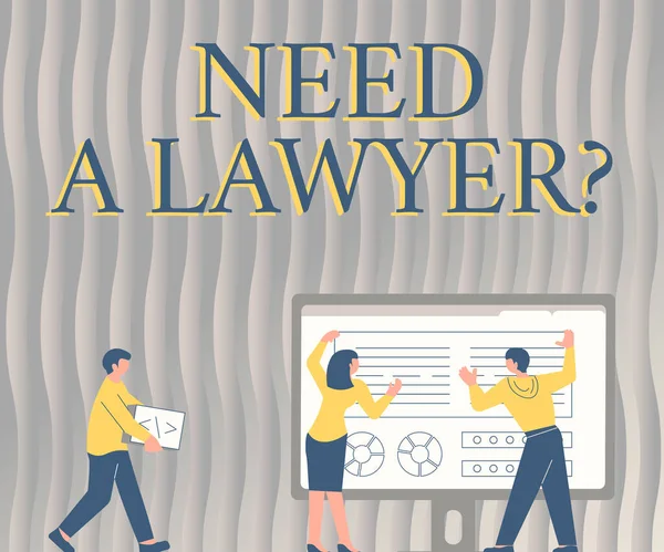 Texto que muestra inspiración Need A Lawyer Pregunta. Enfoque empresarial que le pide a alguien que necesita un asunto legal y disputas Colegas Dibujo Cuadro de proyección de mesa contigua — Foto de Stock