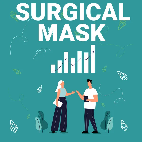 外科用マスクを表示します。手術中や介護中に医療従事者が身につける概念図パートナーのイラストスキル向上のための素晴らしいアイデアを共有. — ストック写真