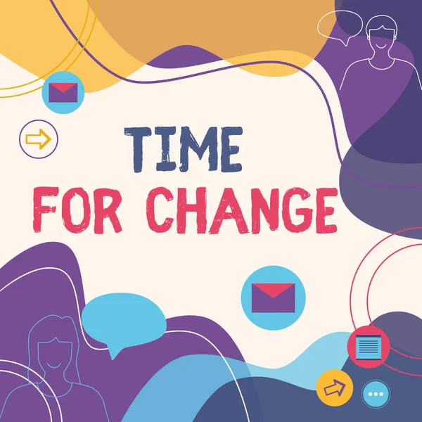 Χέρι γράφοντας σημάδι Ώρα για Αλλαγή. Word Written on take action new startments Η ζωή αλλάζει και βελτιώνεται Εικονογράφηση Ζευγάρι Μιλώντας στο Chat Cloud. — Φωτογραφία Αρχείου