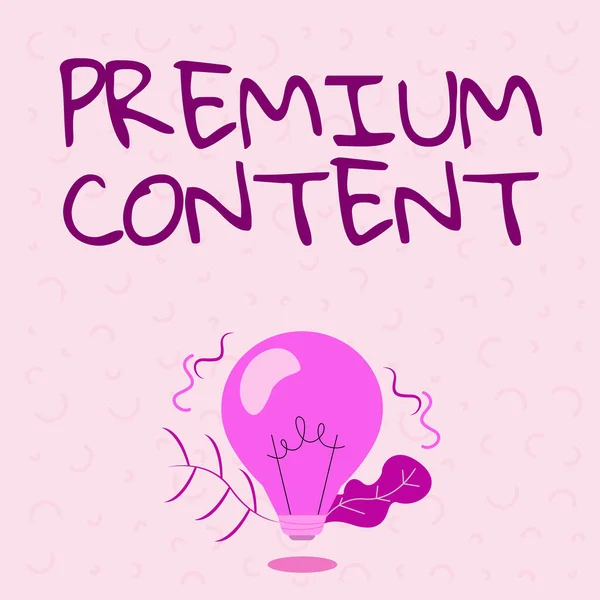 Inspirace se znaménkem Premium Content. Obchodní nápad vyšší kvality nebo více žádoucí než obsah zdarma Osvětlené žárovky Kreslení rostlin Shell zobrazovací technologie nápady. — Stock fotografie