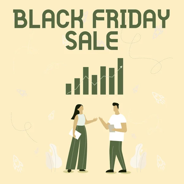 Tekst bijschrift presenteren Black Friday Sale. Word Written on Attract the buyers with Exclusive product s is lower price Illustration Of Partners Sharing Wonderful Ideas For Skill Improvement. — Stockfoto