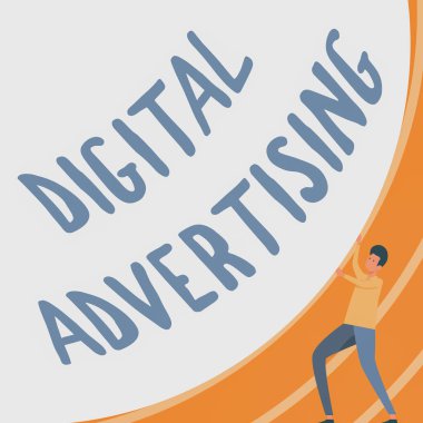 Kavramsal başlık Dijital Reklamcılık. İş yaklaşımı, iş dünyasının internet teknolojilerini Centilmen Çizimi 'ni desteklemek için koz olarak kullandığında Büyük Dairesel Nesne İtmek.