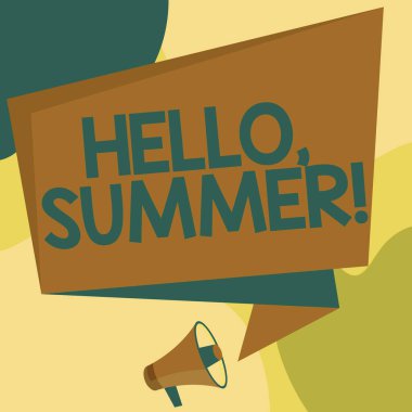 Kavramsal gösteri. Merhaba, Summer. Yılın sıcak mevsimi geldiğinde kullanılan iş vitrini selamlaması. Megafon Çizimi Chat Box 'a Konuşma Duyurusu.