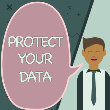 İlhamı gösteren metin Verilerinizi Koruyun. Kavramsal fotoğraf siber güvenlik kasası ve dijital bilgiyi 