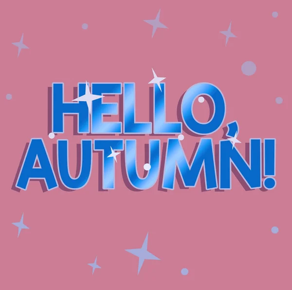Legenda do texto apresentando Hello, Autumn. Palavra para saudação usada ao abraçar a mudança do verão para o inverno Linha de fundo ilustrado com várias formas e cores. — Fotografia de Stock