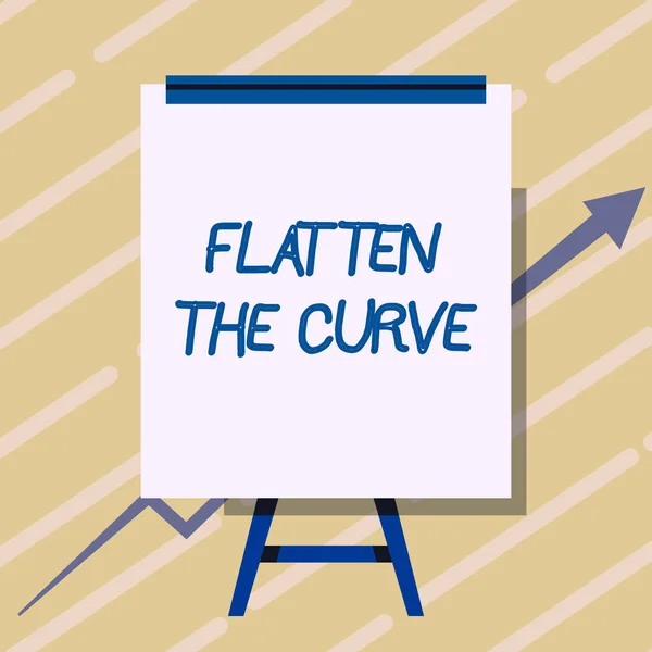 Text zobrazující inspiraci Flatten The Curve. Slovo pro zvýšení povědomí o zpomalení rychlosti infekční nemoci Whiteboard Drawing With Arrow Going Up Prezentace rostoucí graf. — Stock fotografie