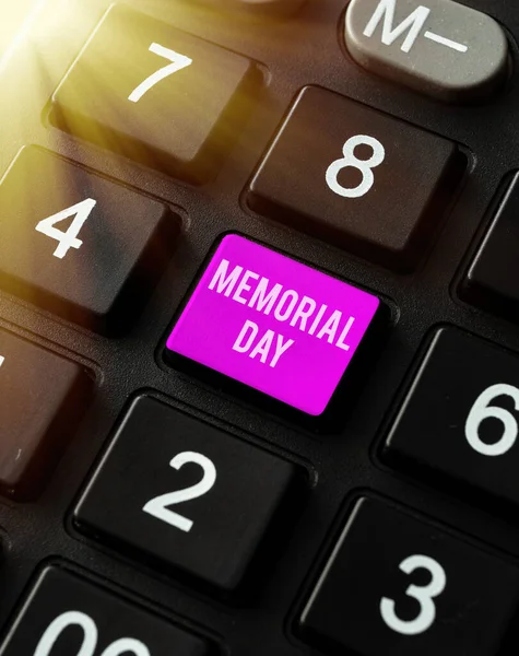 Почерк тексту Memorial Day. Бізнес-ідея день пам'ятати і шанувати ветеранів, як вони пожертвували для країни Створення нового інтернет-магазину бізнесу, типовий список торгових товарів — стокове фото