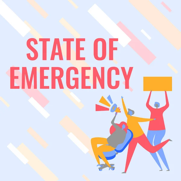 Conceptual caption State Of Emergency. Internet Concept acknowledging an extreme condition affecting at a national level Woman Drawing Sitting Holding Megaphone Making Announcement.