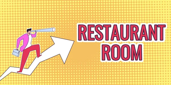 Ręczne pisanie znaku Restauracja Room. Internet Concept pokazujący płacić siedzieć i jeść posiłki, które są gotowane i serwowane Man Drawing Holding Graph Arrow Pokazywanie wzrostu biznesu. — Zdjęcie stockowe