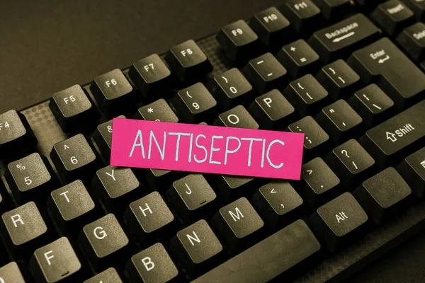 Handschrift tekst Antiseptisch. Internet Concept antimicrobiële stoffen die het micro-organisme vertragen of volledig elimineren Abstract Verzamelen van aanwijzingen Online, Presenteren van Internet Ideeën — Stockfoto