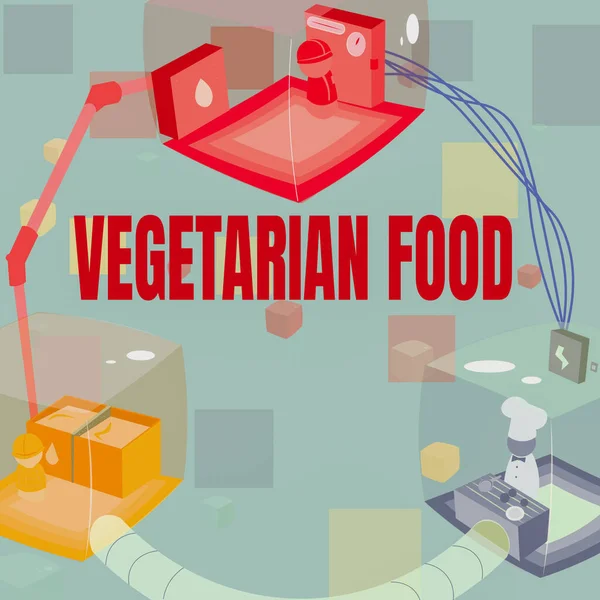 Текст с надписью "Вегетарианская еда". Слово для кухни относится к еде, которая соответствует вегетарианским стандартам. — стоковое фото