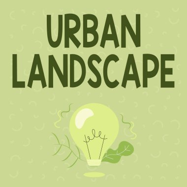 İlham veren Şehir Manzarası metni. Şehirdeki görüntüler için sözcük geniş aydınlatılmış ampul çizim tesisi görüntüleme teknolojileri..