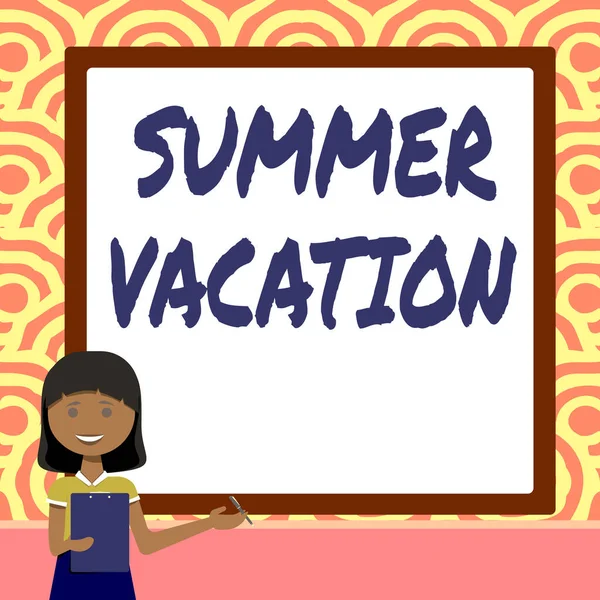 여름 방학을 보여 주는 문자 표지판. 사업 상 의생 각: 자녀들 이 여름에 학교에 가지 않는 때를 생각 해 보라. — 스톡 사진