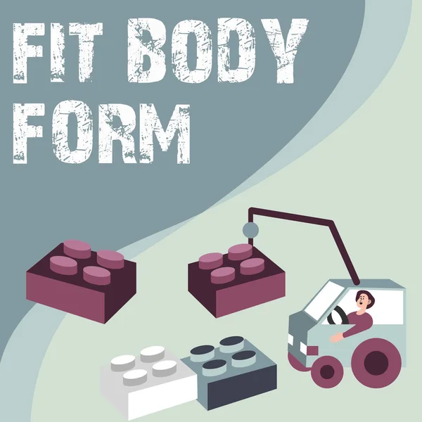 Inspirace znázorňující nápis Fit Body Form. Konceptuální foto Perfektní silueta získaná cvičením a dietou Muž v jeřábu pohybující se kolem bloků Prezentace nových nápadů. — Stock fotografie