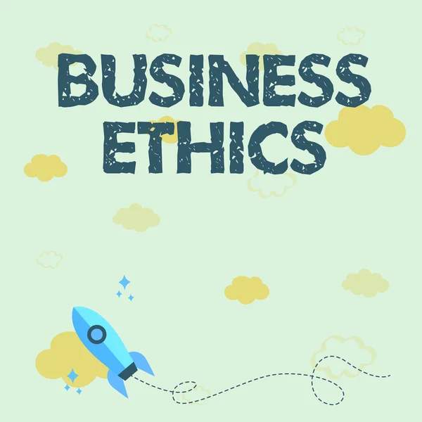 Sign displaying Business Ethics. Business idea Moral principles that guide the way a business behaves Rocket Ship Launching Fast Straight Up To The Outer Space. — Stock Photo, Image