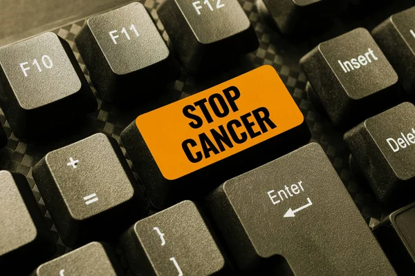 Napis "Stop Rakowi". Koncepcja biznesowa Praktyka podejmowania aktywnych środków w celu zmniejszenia tempa raka Tworzenie nowych Online Cookbook, Pisanie i udostępnianie receptur gotowania — Zdjęcie stockowe
