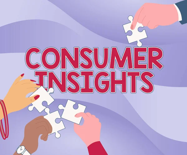 Ručně psaný text Consumer Insights. Internet Koncept pochopení zákazníků na základě jejich nákupní chování Ilustrace rukou držení skládačky kousky pomoci jeden druhému. — Stock fotografie