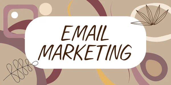 メールマーケティングを示すテキストキャプション。ビジネスアイデア抽象的な近代化されたフォームの花や葉で飾られたメールのブランクフレームを使用して表示のグループに商業メッセージを送信します。. — ストック写真