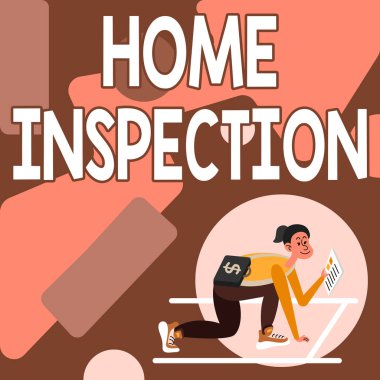 Handwriting text Home Inspection. Internet Concept Examination of the condition of a home related property Woman Carrying Briefcase Reading Newspapers Preparing To Start Investing. clipart