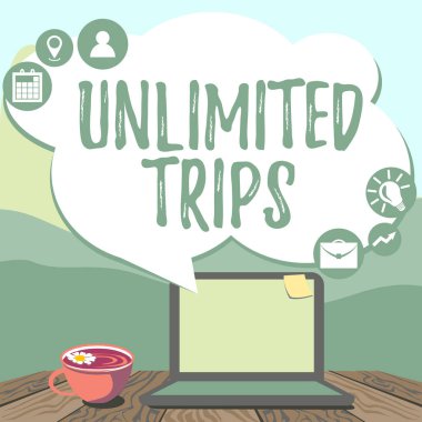 Sınırsız Seyahat sunan metin başlığı. Konsept, birçok yolculuk ya da gezi anlamına gelir. Özellikle zevk için. Laptopta, kahve fincanı ve bitkinin yanında el yazısı yazmak..