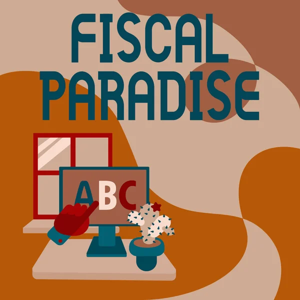 Tekst pisma Fiscal Paradise. Koncepcja oznacza Marnotrawstwo publicznych pieniędzy jest wielkim problemem Temat Ręczne Wyświetlanie listów Wskazując ekran przeglądarki internetowej z kaktusem na stronie. — Zdjęcie stockowe