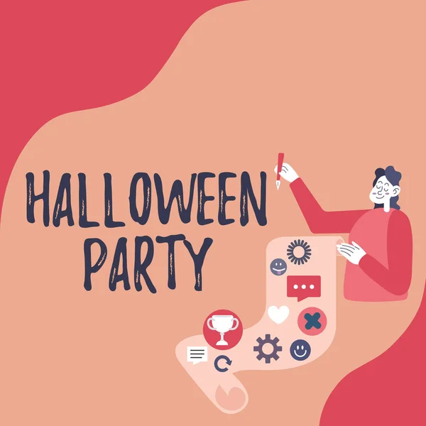 Signo de texto que muestra Halloween Party. Foto conceptual víspera de la fiesta cristiana occidental de la Dama del Día de Todas las Reliquias Presentando Documento Mostrando Sus Logros Objetivos Ideas del Proyecto. — Foto de Stock