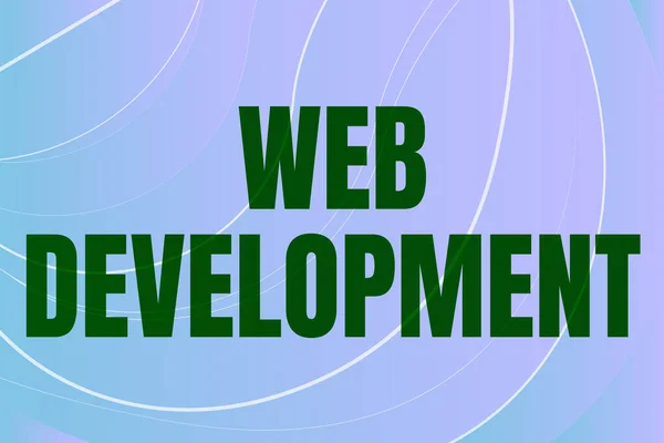 Szöveges webfejlesztés megjelenítése. Koncepció jelentése Web Development Line Illusztrált hátterek különböző formák és színek. — Stock Fotó