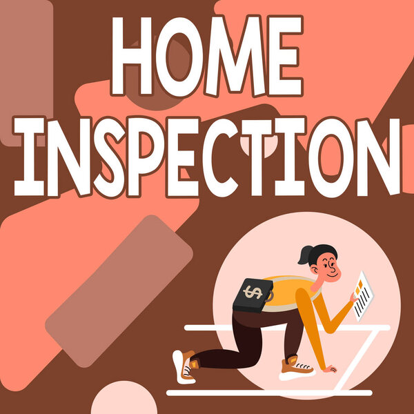 Handwriting text Home Inspection. Internet Concept Examination of the condition of a home related property Woman Carrying Briefcase Reading Newspapers Preparing To Start Investing.