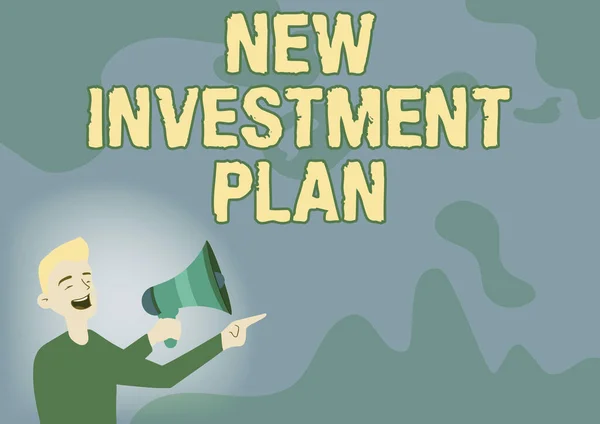 Yeni Yatırım Planını göster. Yatırımcılar için söz, karşılıklı fona eşit ödeme yapıyor. Adam, Megafon Çekiyor, Yeni Duyuru Yapıyor.. — Stok fotoğraf