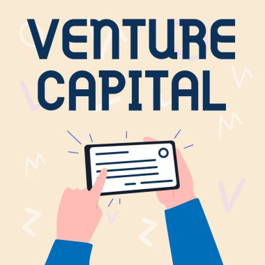 Venture Capital 'i gösteren bir tabela. El ele tutuşmanın kavramsal fotoğraf sermayesi tasviri. Önemli kimlik kartı..