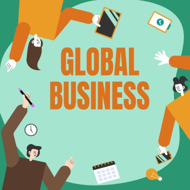 Global Business 'ı gösteren bir mesaj. Dünya çapında S Dekorasyon Mobil Uygulaması Tanımlama Takım Çalışması yürüten bir şirket olan Ticaret ve İş Sistemi.