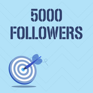 5000 takipçiyi gösteren bir tabela. İş fikri Instagram 'da birini takip eden kişi sayısı Hedefi Vurma Konsepti, Hedefi Açıklama Mesajını Sunar,