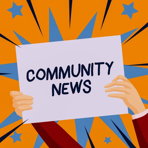Sign displaying Community News. Conceptual photo news coverage that typically focuses on city neighborhoods Hands Holding Paper Showing New Ideas Surrounded With Stars. — Stock Photo, Image