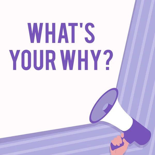Handschriftlicher Text What S Your Why Question. Business approach What S Your Why Question Illustration Of Hand Holding Megaphone Making Wonderfull Ansage. — Stockfoto