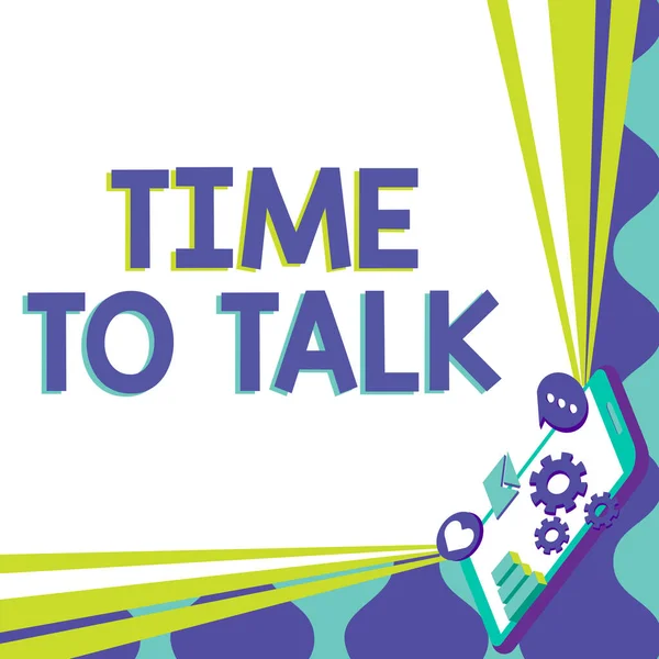 Textzeichen mit Time To Talk. Konzeptionelles Foto, um mit der Person gründlich zu diskutieren oder Informationen zu vermitteln Mobile Zeichnung Austausch positiver Kommentare und guter Sprache Blase — Stockfoto