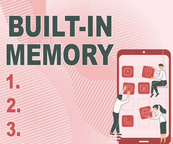 Εννοιολογική λεζάντα ενσωματωμένη στη μνήμη. Επιχειρηματική συσκευή ιδέα ή χαρακτηριστικό που περιλαμβάνονται σε κάτι ως μέρος του Τρεις Συνάδελφοι Κουβαλώντας S Διακόσμηση Mobile Εφαρμογή. — Φωτογραφία Αρχείου