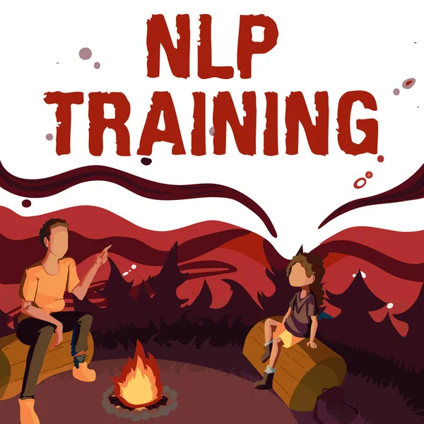 Inspiration showing sign Nlp Training. Business showcase the study of the structure of subjective experience of a person Father And Daughter Sitting Next To Campfire Enjoying Camping At The Park — Stock Photo, Image