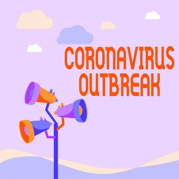 Texto conceptual Brote de Coronavirus. Concepto de negocio enfermedad infecciosa causada por recién descubierta COVID19 Pole Megáfonos Dibujo Hacer anuncio a un espacio abierto. — Foto de Stock