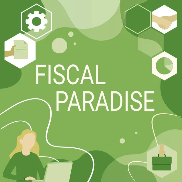 Szöveges megjelenítés Fiscal Paradise. Üzleti ötlet A közpénzek pazarlása nagy aggodalomra ad okot Nő Innovatív gondolkodás Vezető ötletek a stabil jövő felé. — Stock Fotó