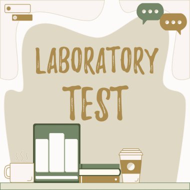 İlham Laboratuvarı Testi 'ni gösteren metin. Ofis Masasında Tablet Kalem Tutucu Açık Boş Not Defteri ile test edilen maddelerin tıbbi teşhisinin belirlenmesi.