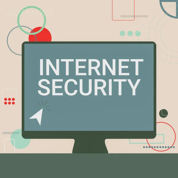 Fogalmi megjelenítés Internet Security. Üzleti áttekintés biztonság, amely pontosan foglalkozik az internetalapú fenyegetések Illusztrációja Cursor üres képernyőn Monitor Keresés ötletek. — Stock Fotó