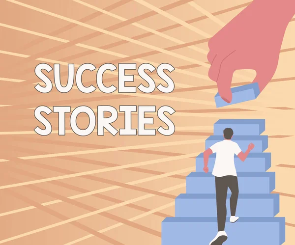 Writing displaying text Success Stories. Business approach life of rule models from how he started to his death Gentleman Climbing Up Stair Case Trying To Reach Goals Defining Progress. — Stock Photo, Image