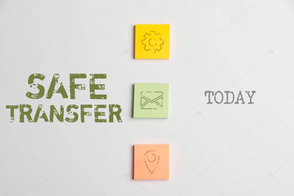 Text sign showing Safe Transfer. Business concept Wire Transfers electronically Not paper based Transaction Flashy School Office Supplies, Bright Teaching Learning Collections