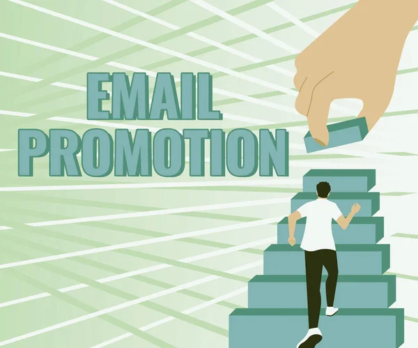 Handschrift Text E-Mail Promotion. Internet-Konzept kommerzielle Ausstrahlung, die Anreize bietet, den Absatz zu steigern Gentleman Climbing Stair Case versucht, Ziele zu erreichen, die den Fortschritt definieren. — Stockfoto
