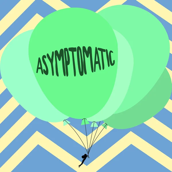 Kavramsal başlık Asemptomatik. İş genel bakış bir durum veya herhangi bir belirti göstermeyen bir kişi Adam Tutan Renkli Balonlar Çizgili Arkaplanda Uçuşan Balonlar. — Stok fotoğraf