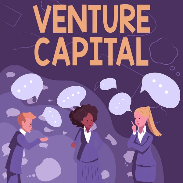 Señal de escritura a mano Venture Capital. Escaparate de negocios Capital de riesgo Ilustración de socios Construyendo nuevas ideas maravillosas para la mejora de habilidades. —  Fotos de Stock