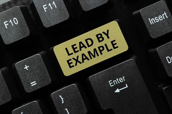 Text sign showing Lead By Example. Word Written on Be a role model by following the rules and give examples Downloading Documents Concept, Uploading And Posting New Files To Internet — Stock Photo, Image