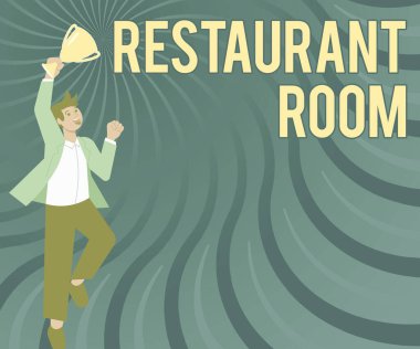 Kavramsal Görünüm Restoran Odası. Oturmak ve yemek yemek için para ödendiğini gösteren iş konsepti. Yemek pişirilen ve Centilmen Sıçrayışları Ödül Gösterme Yarışması düzenleyen heyecanlı beyefendiler.